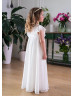Ivory Lace Chiffon Empire Waist Flower Girl Dress